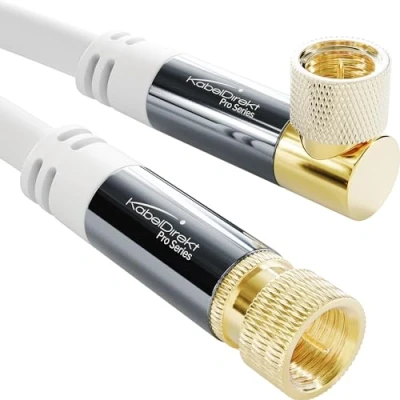 Abbildung von KabelDirekt SAT Kabel weiß, Koaxialkabel, Satellitenkabel, 90 gewinkelt/gerade 3m TV mit F Stecker, geschirmt, bruchfeste Metallstecker (ideal für HDTV, Radio, DVB T, C, S/ S2)