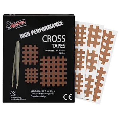 Abbildung von ALPIDEX Cross Tape 170 Stück Größe A.B und C beige Gitter Tapes Gitterpflaster Pflaster mit antistatischer Pinzette Gittertape Wasserfest Starker Kleber Mixbox