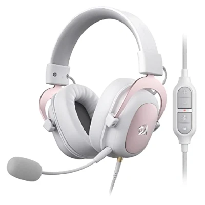 Abbildung von Redragon H510 Zeus Gaming Headset mit Kabel 7.1 Surround Sound Bezug aus atmungsaktivem Stoff 53MM Treiber Abnehmbares Mikrofon Immersionskopfhörer für PC/PS4/Xbox One/NS Rosa &amp; Weiß