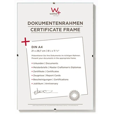 Abbildung von walther design Bilderrahmen Klarglas21 x 29,7 cm (DIN A4) Dokumentenrahmen 3er Pack, Rahmenlose Bildhalter RB130K3