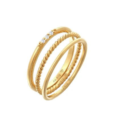 Abbildung von Elli 3 PACK Ring goldcoloured, Damen, Größe: 52, Gold coloured