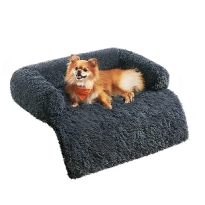 Abbildung von Feandrea FluffyHug Hundebett Plüsch, Hundedecke Sofa, Sofaschutz Hund, Hundekissen, Größe M, für kleine und mittelgroße Hunde, 80 x 75 16 cm, dunkelgrau PGW221G02
