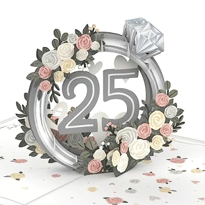 Abbildung von papercrush® Pop Up Karte Silberhochzeit 3D Glückwunschkarte zur silbernen Hochzeit mit Rosen, Edle zum 25. Hochzeitstag für Frauen &amp; Männer, Besondere Verpackung Geldgeschenk