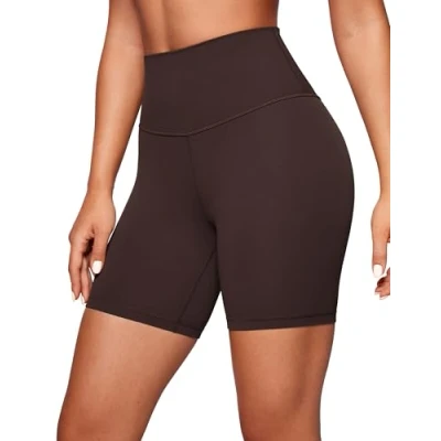 Abbildung von CRZ Yoga Butterluxe Damen Radlerhose Kurze Sporthose High Waist Sommer Shorts Laufshorts Fitness Hose 15cm Heißes Fudge Brown 36
