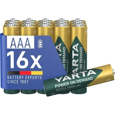 Abbildung von VARTA Batterien AAA, wiederaufladbar, 16 Stück, Akku, Power on Demand, 1000 mAh Ni MH, vorgeladen, sofort einsatzbereit [Exklusiv bei Amazon]