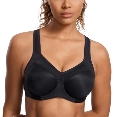 Abbildung von SYROKAN Damen Sport BH Starker Halt Bügel Push Up Ringerrücken Gepolstert Fitness Schwarz 2 85D