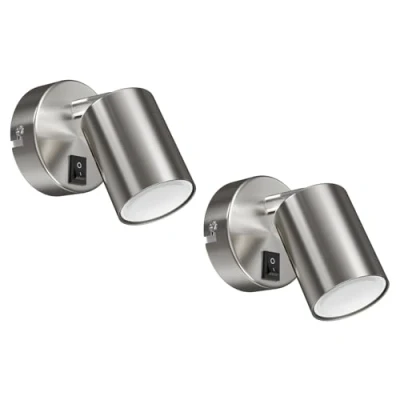 Abbildung von ledscom.de 2 Stück Wandspot WAIKA, einflammig, mit Schalter, GU10, chrom matt, inkl. GU10 LED Lampe (warmweiß, 4,914W, 450lm, 100)