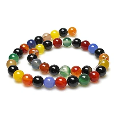 Abbildung von MJDCB Perlen zum Auffädeln 12mm 30 stück Achat Mehrfarbig Halbedelsteine mit Loch Natürliche Lose Runde Steinperlen für Herstellung Schmuck Armbänder Halsketten