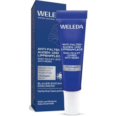 Abbildung von WELEDA Bio Anti Falten Augenpflege &amp; Lippenpflege Blauer Enzian Edelweiß Naturkosmetik Augencreme/Lippencreme mindert tiefe Falten, Augenringe, Tränensäcke Schwellungen (vegan, 10ml)