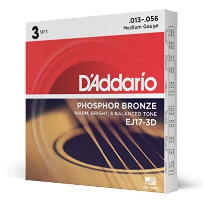 Abbildung von D&#039;Addario Gitarrensaiten Westerngitarre Akustikgitarre Acoustic Guitar Strings EJ17 3D Medium, 13 56 3 Stück