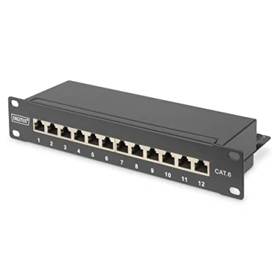Abbildung von DIGITUS Cat 6 Patchpanel 12 Ports RJ45 Buchsen 10 Zoll Rack Mount 1HE LSA Verteilerfeld Geschirmt Schwarz