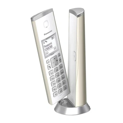 Abbildung von Panasonic KX TGK220GN Design Schnurlostelefon mit Anrufbeantworter, Station &amp; Hörer, Freisprecheinrichtung, weißes LCD, Blockierung störender Anrufe, Hörer Magnet, Champagnergold
