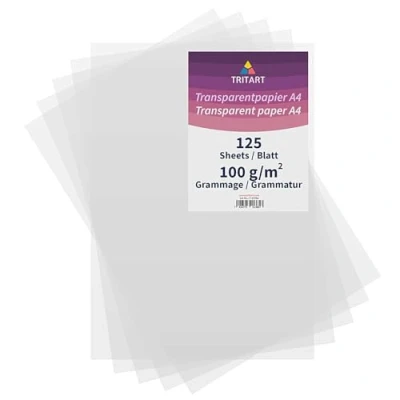 Abbildung von Tritart Transparentpapier Bedruckbar Weiß DIN A4 Pauspapier Pergamentpapier zum Bedrucken 125 Blatt 100g/m² Architektenpapier Transparent Papier Bögen Durchsichtiges