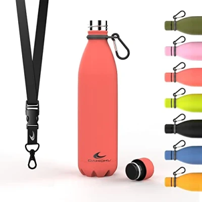 Abbildung von Daikoku Edelstahl Wasserflasche 100% Auslaufsicher Hält 12 Stunden Heiß, 24 Kalt BPA Frei und Gesund Modische Farbe, Ideal für Alltag Outdoor Korallenfarbene 750 ML