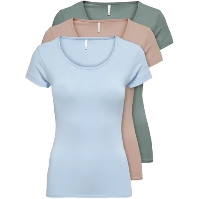 Abbildung von ONLY 3er Pack Damen T Shirt schwarz oder weiß Kurzarm lang Basic Sommer Shirts XS S M L XL 15209153