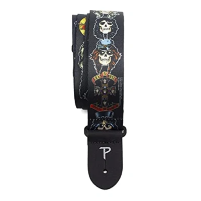 Abbildung von Perri&#039;s Leather PLLPCPRS Polyester Gitarrengurt Guns N Roses Totenköpfe