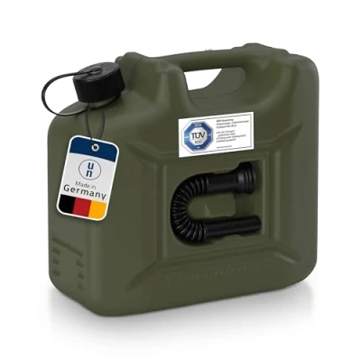 Abbildung von hünersdorff 801000 Kraftstoff Kanister PROFI 10l für Benzin, Diesel und andere Gefahrgüter, UN Zulassung, made in Germany, TÜV geprüfte Produktion, oliv