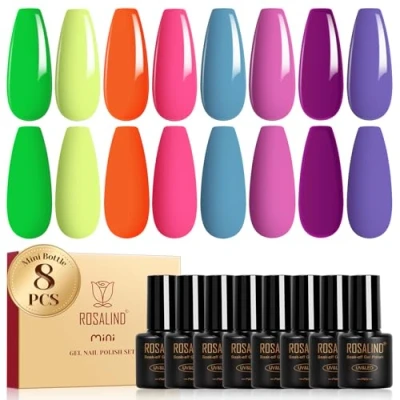 Abbildung von ROSALIND UV Nagellack Neon, 8 Farben Grün Gelb Orange Rosa Blau Lila Gel Set,Soak Off Nail Polish Für Lampe Farbgel Frühling Sommer Gelnägel Maniküre Geschenkset