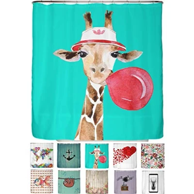 Abbildung von arteneur® Giraffe Anti Schimmel Duschvorhang Recycelt 180x200 mit Öko Tex Standard 100 Beschwerter Saum, Blickdicht, Wasserdicht, Waschbar, Ringe &amp; E Book