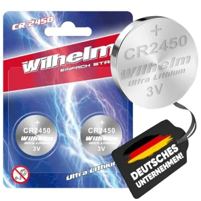 Abbildung von 2 x CR2450 WILHELM Lithium Knopfzelle 3V 600mAh ø24,5x5,0mm Batterie DL 2450 CR