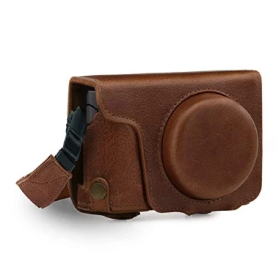 Abbildung von MegaGear Panasonic Lumix DC TZ100, TZ200 Ever Ready Echtleder Kamera Case mit Trageriemen Braun MG1436