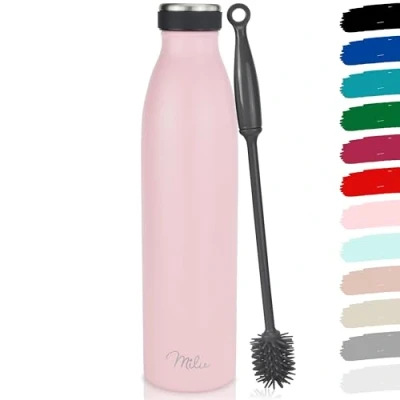 Abbildung von Milu Edelstahl Trinkflasche 350ml, 500ml, 750ml, 1000ml, 1.5L Thermosflasche, Isolierte Wasserflasche, Auslaufsichere Isolierflasche doppelwandig, Kohlensäure geeignet (Rosa, 1500ml)