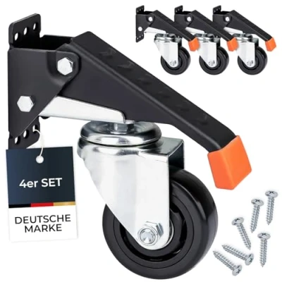Abbildung von HMF 6750 Schwerlastrollen absenkbar für Werkbank 4 Stück 76 mm bis 400 kg Polyurethan, Schwarz
