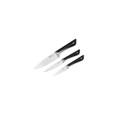Abbildung von Jamie Oliver by Tefal K267S3 3 teiliges Messerset, Kochmesser, Universalmesser, Schälmesser, hohe Schneideleistung, unverwechselbares Design, widerstandsfähige Klingen, Edelstahl, schwarz