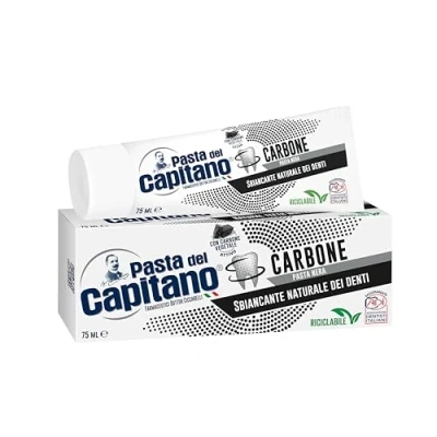 Abbildung von Pasta del Capitano, Bio Aktivkohle Zahncreme, Natürliches Zahnaufhellungsmittel in schwarzer Paste, Wirksam gegen Verfärbungen des Zahnschmelzes, 100% Made Italy, 75 ml Tube