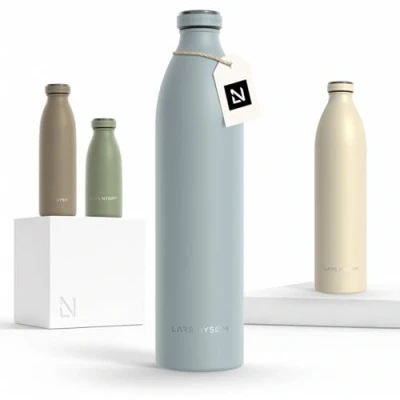 Abbildung von LARS NYSØM Edelstahl Trinkflasche 350ml, 500ml, 750ml, 1L, 1 5 liter Thermosflasche Kohlensäure geeignet Wasserflasche auslaufsicher für Sport, Outdoor, Schule (Sky Blue, XL 1500ml)