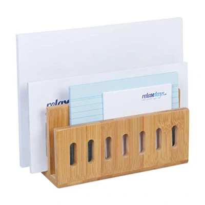 Abbildung von Relaxdays Dokumentenhalter Bambus, 3 Fächer, praktischer Briefständer, fürs Büro, Briefhalter, HBT: 13x18x8 cm, Natur