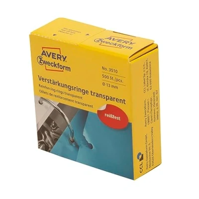 Abbildung von AVERY Zweckform 3510 Lochverstärker selbstklebend 500 Stück (Ø13mm, Lochverstärkungsringe auf Rolle, permanent haftende Ringverstärker, Ringlochverstärker fürs Abheften, reißfeste Folie) transparent