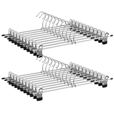 Abbildung von SONGMICS Hosenbügel aus Metall, 20er Set, Rockbügel, 40 cm lang, Kleiderbügel mit verstellbaren Clips, verchromter Haken um 360 degree drehbar, schwarz silbern CRI006 20, x 10,5 (H B)