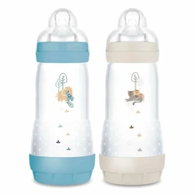 Abbildung von mam Easy Start Anti Colic Babyflasche 4+ Monate schneller Durchfluss (2 x 320 ml) Ozean + Sand Flasche zur Reduzierung von Koliken und Beschwerden des Babys Stillfreundliche
