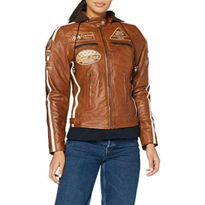 Abbildung von URBAN 5884 Motorradjacke Damen Mit Protektoren, Damenjacke aus Lammleder, Protektoren für Rücken, Schultern und Ellenbogen
