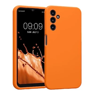 Abbildung von kwmobile Handyhülle kompatibel mit Samsung Galaxy A14 5G Hülle gummierte Handy Case aus Silikon in Fruity Orange