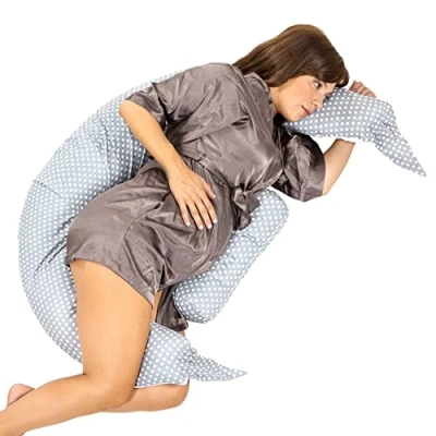 Abbildung von KOALA BABYCARE Stillkissen XXL Schwangerschaftskissen Seitenschläferfkissen mit Bezug aus 100% Baumwolle Zertifiziertes Medizinprodukt Lagerungskissen Erwachsene (Grau Weiße)