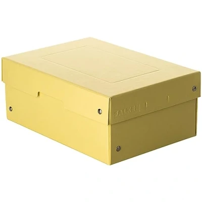 Abbildung von Original Falken PureBox Pastell. Made in Germany. 100 mm hoch DIN A5 gelb. Aufbewahrungsbox mit Deckel aus stabilem Karton Vegan Geschenkbox Transportbox Schachtel Allzweckbox