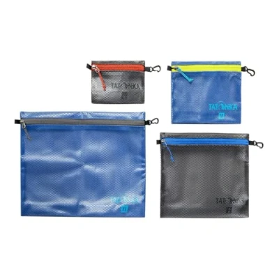 Abbildung von Tatonka Reißverschlusstasche Zip Pouch Flache Aufbewahrungs und Dokumententasche in verschiedenen Größen als Set durchsichtig, wasserfest robust , blue / black, (S, M, L, XL)