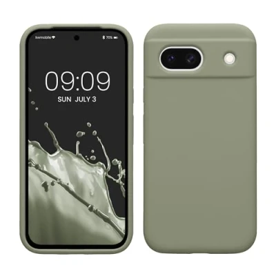 Abbildung von kwmobile Hülle kompatibel mit Google Pixel 8a Silikon Handy Case Handyhülle weiche Oberfläche kabelloses Laden Graugrün