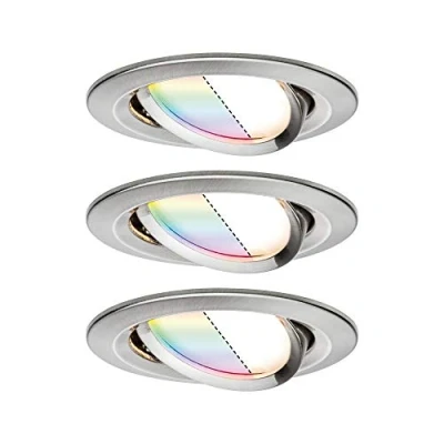 Abbildung von Paulmann 92965 Nova Plus LED Einbauleuchte Smart Home Zigbee Set rund schwenkbar 3x5,2W RGBW dimmbar Eisen gebürstet Spot Alu Zink 2700K