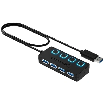 Abbildung von SABRENT USB Hub 3.2x1, Adapter, Verteiler, 3 mehrfach Verlängerung mit EIN/AUS Schaltern und langes Kabel, für PS5, PC, Laptop, Stick, Drucker, MacBook mehr (HB UM43)