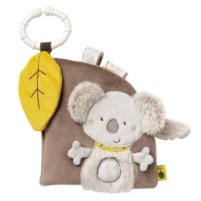 Abbildung von Fehn Fühlbuch Koala Buggybuch aus Stoff Babyspielzeug Buch mit Quietsche, Rassel, Raschelpapier und Spiegel Babybuch Befestigungsring Stoffbuch für Babys Kleinkinder ab 0+ Monaten
