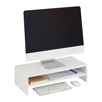 Abbildung von Relaxdays Monitorständer, Zusatzablage, HxBxT: 14,5 x 54 25,5 cm, Bildschirmerhöhung für Schreibtisch, modern, weiß, Faserplatte