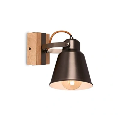 Abbildung von BRILONER Leuchten Wandlampe retro mit Holz, 1 flammige Wandleuchte vintage, E27 Fassung max. 40 Watt, verstellbarer Lampenschirm, rustikaler Wandspot 2406 014 Antik grau