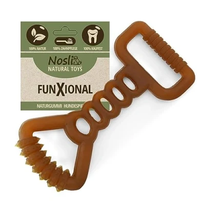 Abbildung von Nosli Natural Toys FunXional Fitness Zerrspielzeug aus 100% Naturkautschuk ohne Farbstoffe Perfekt für Wurf &amp; Apportierspiele Natur Hundespielzeug große Hunde Kauspielzeug Hund