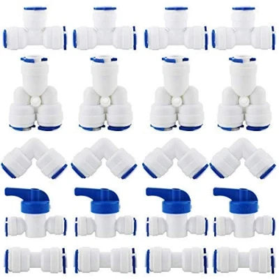 Abbildung von CESFONJER Wasserzulaufleitung Universal Anschluss Set, RO Wasserfilter Fitting, 1/4&quot; (6mm) Pushfit gerade Stecker für Wasserrohr, drücken, Pack von 20 (Y + T I L Typ Combo Absperrventil)
