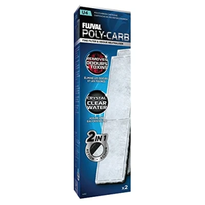Abbildung von Fluval A492 Polyester Aktivkohle Filtereinsatz, für feine Schmutzpartikel, schädliche Flüssigkeiten/Verfärbungen/Gerüche, den Innenfilter U4, 2er Pack