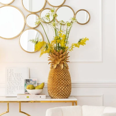 Abbildung von Kare Design Deko Vase Pineapple Gold, Vase, Blumenvase, Ananas Motiv, XL, Accessoire, Modern, Tischvase, Wohnzimmer Dekoration, 50x25x25cm
