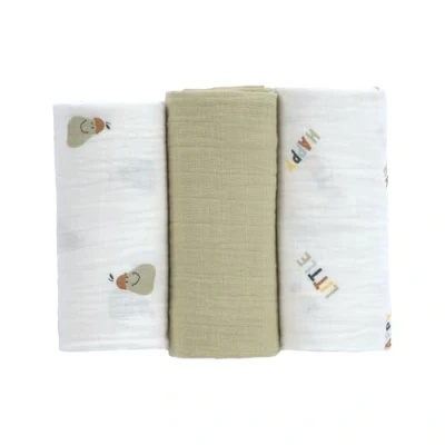 Abbildung von LÄSSIG Baby Puckdecke Spuckdecke Pucktuch Mulltuch 3er Set Baumwolle 60 x cm/Swaddle &amp; Burp Blanket M Happy Fruits Pear